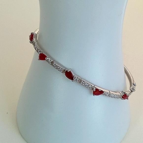 925 Sterling Silver Bracelet with Natural Ruby & CZ